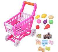 Fdit Ensemble de Caddie de Courses pour Enfants, Chariot de supermarché simulé, Jeu éducatif, Jouets Alimentaires pour Activités de Jeu de Rôle pour Tout-Petits (Couleur rosée)