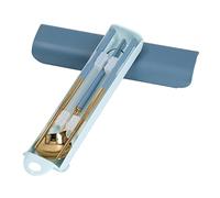 Fdit Ensemble de Couverts en Acier Inoxydable, Ensemble D'ustensiles de Voyage Réutilisables avec Cuillère, Fourchette, Baguettes et Boîte de Rangement pour le Camping, le Bureau et (Or bleu)