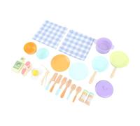 Fdit Ensemble de jeu coloré avec ustensiles de cuisine en bois, assiettes et vaisselle en bois exquis, jouet de jeu de rôle classique, 14 pièces pour un jeu imaginatif