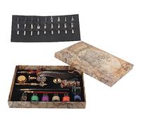 Fdit Ensemble de Stylos à Plume Européens, Kit D'écriture Rétro avec 18 Plumes de Rechange, 6 Bouteilles D'encre, Stylos à Tremper en Bois, Verre, (SP271931R gris doré saupoudré (oie à tête ronde)