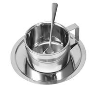 Fdit Ensemble de Tasses à café en Acier Inoxydable 304, Tasse de 3 Pouces avec Cuillère et Soucoupe, Isolation Thermique de Soudage par Points Double Face, Ensemble D'argent de