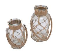 Fdit Ensemble de Vases en Verre à Fleurs Sèches en Filet de Corde Rustique pour la Décoration Intérieure Boho, Pot Créatif avec Poignée pour Salon, Cuisine et Bureau, Ensemble de 2 Pièces