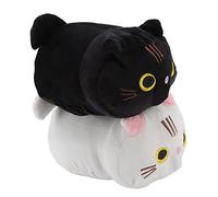 Fdit Ensemble D'oreillers en Peluche Chat Doux et Mignon, 2 Pièces, Oreiller en Peluche Chat Noir et Blanc de Dessin animé pour Bureau, canapé et Voiture, Matériau PU élastique