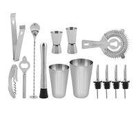 Fdit Ensemble D'outils de Bar à Cocktail en Acier Inoxydable, Kit de Barman avec Shaker, Pince à Glace, Tasses à Mesurer, Cuillère pour Cadeau de Fête de Bar à Domicile 14 Pièces (600/450 ml)