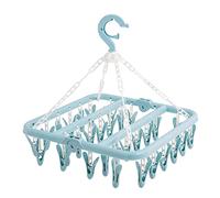 Fdit Épingles à Linge, Cintre à Pince Rotatif à 360 Degrés, étendoir à Linge avec 32 Clips, Crochet Vent, Cintre Pliable pour épingles à Linge (Blue)