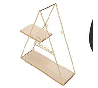 Fdit Étagère Murale Triangulaire, Rangement en Fer forgé avec Tablette en Bois pour Décoration Salon Chambre 35x39x12cm