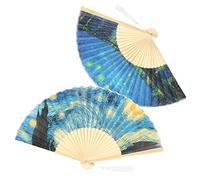 Fdit Éventail à Main Pliable en Bambou, Ensemble de 2 Pièces, Ventilateur Artisanal pour le Refroidissement, éventail de Danse Décoratif avec Poignée en Bois Naturel pour de Fête de