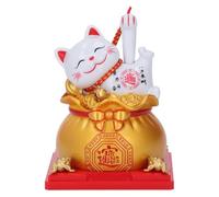 Fdit Figurine de Chat Porte-bonheur Animée, Capteur de Lumière Solaire, Sac de Fortune, Ornement de Chat pour Décoration de Tableau de Bord de Voiture (#11)