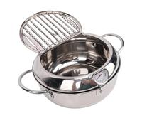 Fdit Friteuse en Acier Inoxydable 304, 2 L, Style Japonais, avec Thermomètre, Couvercle et Vidange D'huile, pour Cuisinière à Gaz, électrique et à Induction