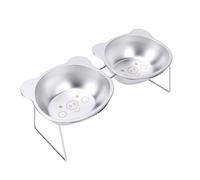 Fdit Gamelles Surélevées Inclinées pour Chat, Angle de 15 Degrés, Double Bol en Acier Inoxydable, Mangeoires Surélevées pour Chats et Chiens avec Protection du Cou, Base Antidérapante (Porcelet)