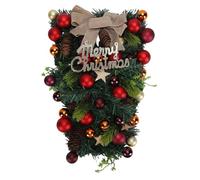 Fdit Guirlande de Noël en Forme de Larme, Couronne Artificielle Créative en Sapin avec Pommes de Pin, Boules et Nœud pour Décorer Portes, Fenêtres et Rampes d'escalier.