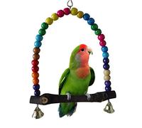 Fdit Jouet d'oiseaux en Bois, Balan?oire Perroquet Comprend des Cloches Perles en Bois, El¨¦Gante Swing Balancelle ¨¤ Suspendre Perruche Color¨¦ 14cmx14.3cm