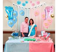 Fdit Kit de Fournitures de Fête pour Révélation du Genre, 69 Pièces, avec D'énormes Ballons pour Garçon ou Fille, Bannière à Pompon Confettis pour Décorations de Réception-cadeau pour (COLOR)