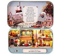 Fdit Kit de Maison de Poupée en Bois Bricolage avec Décoration Lumineuse LED, Filles et Garçons, Procure Un Sentiment D'accomplissement (Q-012 Flâner dans Paris)