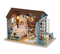 Fdit Kit de Meubles Miniatures en Chalet en Bois, Kit de Cottage Bricolage Jouet de Maison avec des Lumières LED pour Les Cadeaux pour Enfants Décoration Maison