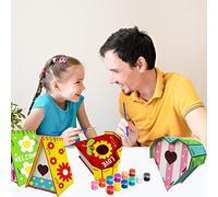 Fdit Kit de Nichoir à Oiseaux DIY à Peindre, Maison Oiseau en Bois pour Enfants avec 12 Pinceaux et Corde, Puzzle de Construction Sécurisé pour Activité Créative (en Forme de Coeur : Trou Rond)