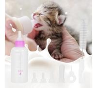 Fdit Kit de Soins pour Le Lait pour Le Lait pour Animaux de Compagnie: 6 Pièces/Ensemble de 60 ML de Bouteilles d'alimentation, Corps Transparent, adapté aux Petits Chiens, avec 4 Réserves de (Rose)