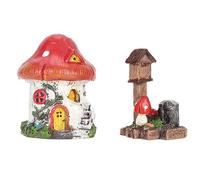 Fdit Lot de 2 Maisons de Jardin Féeriques en Forme de Champignon, Statues de Jardin en Forme de Champignon, Décoration pour Pelouse, Pots de Fleurs, Terrasse, Balcon, Bureau