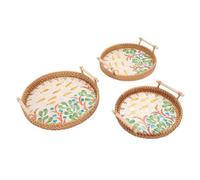 Fdit Lot de 3 plateaux de service ronds en rotin avec poignées pour sandwichs aux fruits (type 3)