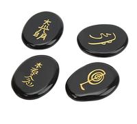 Fdit Lot de 4 Pierres de Symboles Reiki, Pierres de Cristal de Guérison Gravées avec Surfaces Polies Plus Lisses pour la Méditation, équilibrage des Chakras, Décoration de la Maison (BLACK)