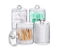 Fdit Lot de 4 Pots de Rangement Ronds Transparents en Plastique PS avec Couvercles Amovibles pour Boules de Coton, Tampons de Maquillage, Organisation de Salle de Bain