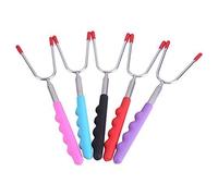 Fdit Lot de 5 bâtonnets de rôtir à la Guimauve avec Manche Long pour feu de Camp pour Barbecue, Grillage, dîner, Fruits et Dessert Portable avec Sac