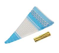Fdit Lot de 50 Sacs à Friandises Transparents en Forme de Cône de qualité Alimentaire pour Animaux de Compagnie, Bonbons, Pop-corn, Biscuits, Noix, avec Attaches Dorées pour (Bleu 4 soie*17CM*30CM)