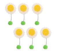 Fdit Lot de 6 Baguettes de Rechange pour Chat en Forme de Tournesol avec Pompon, Jouet Interactif en Polyester pour Jeu en Intérieur et en Extérieur (White)
