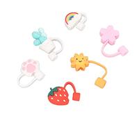 Fdit Lot de 6 Embouts de Paille en Silicone Réutilisables, de qualité Alimentaire et Anti-poussière, pour Gobelets à Bec, avec un Joli Motif de Dessin animé, Parfaits pour les Fêtes (B)