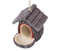 Fdit Mangeoire à Oiseaux Rustique pour L'extérieur, Cabane à Oiseaux Suspendue en Résine avec Grand Plateau et Texture en Bois, Décoration de Jardin Vintage avec Corde Intégrée, 4,7