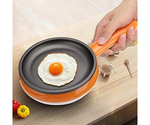 Fdit Mini Poêle électrique Multifonction Antiadhésive pour le Petit-déjeuner, la Cuisson des œufs et Plus Encore, 30x15x5.5cm, Orange