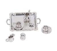 Fdit Mini Service à thé en Métal, Kit de Plateau de Maison de Poupée Réaliste, Jouet de Tasse de Théière Miniature à L'échelle 1/12 pour Enfants, Meubles de Cuisine