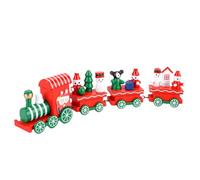 Fdit Mini Train de Noël en Bois avec Personnages de Dessins Animés Peints à la Main pour Décoration de Table de Vacances, Décoration Rétro Ours Bonhomme de Neige, de Chariot (Rouge)