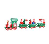 Fdit Mini Train de Noël en Bois avec Personnages de Dessins Animés Peints à la Main pour Décoration de Table de Vacances, Décoration Rétro Ours Bonhomme de Neige, de Chariot (Green)