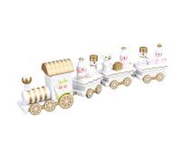 Fdit Mini Train de Noël en Bois avec Personnages de Dessins Animés Peints à la Main pour Décoration de Table de Vacances, Décoration Rétro Ours Bonhomme de Neige, de Chariot (White)
