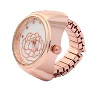 Fdit montre de bague de quartz Montre à anneau de doigt Cadran rond Motif de fleur rose Montre à quartz pour femme (or rose)