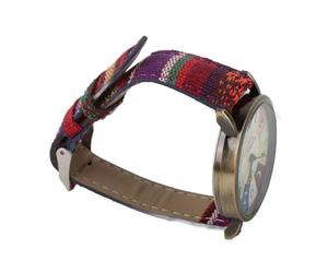 Fdit Montre pour Femme Style Bohème Multicolore, Boîtier en Laiton avec Bracelet Réglable en Cuir PU, Montre Tendance Bohème à Piles 377 pour Tenue Décontractée et (Blue)
