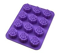 Fdit Moule en Silicone Antiadhésif en Forme de Rose, 2 Pièces, 12 Cavités Violettes, Moule à Bonbons au Chocolat, Fondant, Savons, Outil de Cuisson pour Décoration de Cupcake à Faire