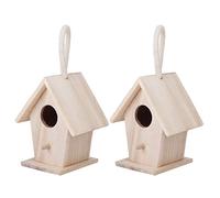 Fdit Nichoir à Oiseaux en Bois pour Petits Oiseaux, Nichoir Suspendu inachevé pour Perroquets, Pinsons, Canaris, Accessoires Décoratifs pour Jardin Extérieur, Patio, Lot de 2 8,5 X 11