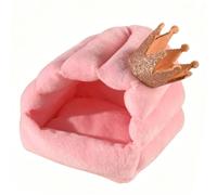 Fdit Nid Douillet en Polaire pour Petit Animal, Cachette Confortable pour Hamster, Souris, écureuil, Perroquet, 20x19x15 Cm, Abri en Polyester Doux (Couronne Rose)