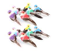Fdit Oiseau Artificielle 12 pcs Mignon Plume Simulation Mousse Mousse Oiseau Plante pour Jardin décoration Artisanat Violet, Bleu, Rouge Foncé, Jaune, Rose, Vert