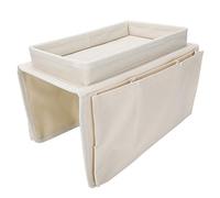 Fdit Organisateur D'accoudoir de canapé à 3 Poches, Sac de Rangement avec Plateau Porte-gobelet pour Télécommande Téléphone Lunettes Collations, Convient à la Plupart des Canapés, (Beige)