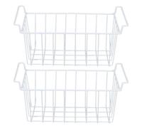 Fdit Organisateur de Panier de Congélateur, Bacs de Rangement en Fil Métallique de 15,4 Pouces avec Poignées Suspendues, pour Réfrigérateur, Armoire, Placard, Garde-manger, (WHITE)