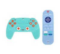 Fdit Paquet de 2 Jouets de Dentition en Silicone pour bébé, Anneaux de Dentition Sensoriels à Mâcher éducatifs en Forme de Télécommande TV avec Texture Bosselée, Masseur de Gencives (Bleu Cyan)