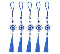 Fdit Pendentif Décoratif Mauvais œil, 5 Pièces, Glaçure Colorée, Pompon Bleu, Porte-bonheur, Ornement pour la Maison, L'intérieur de la Voiture, Décoration Suspendue (Rond 2,6 pouces)