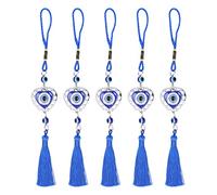 Fdit Pendentif Décoratif Mauvais œil, 5 Pièces, Glaçure Colorée, Pompon Bleu, Porte-bonheur, Ornement pour la Maison, L'intérieur de la Voiture, Décoration Suspendue (En forme de coeur)