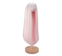 Fdit Perruque de Poupée Longue Bouclée, Fibre Synthétique Haute Température avec Cuir Chevelu simulé pour Tête de Poupée 1/4 18,5-21 Cm Perruque Stylable Bicolore pour (Décor rose avec oreilles de