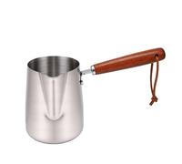 Fdit Pichet à Mousse de Lait, Casserole Compatible Induction en Acier Inoxydable 304 avec Poignée en Bois, Marmite Multi-usages pour Chauffer le Lait, Faire Fondre le Chocolat et (350ML)