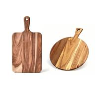 Fdit Planche à Découper en Bois, Planche de Service Ronde Rectangulaire avec Poignées, 2 Pièces (Trou de suspension BROWN)