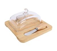 Fdit Plat de Beurre avec Couvercle Transparent pour la visibilité, en Verre et en Bois de Beurre avec Coupeur en Acier Inoxydable, Fond Plat pour Trancher, Comptoir ou Stockage de (Couleur du bois)